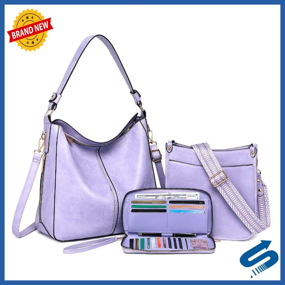 PU Leather Hobo Crossbody Bag Set with Wallet Adjustable Straps Tote